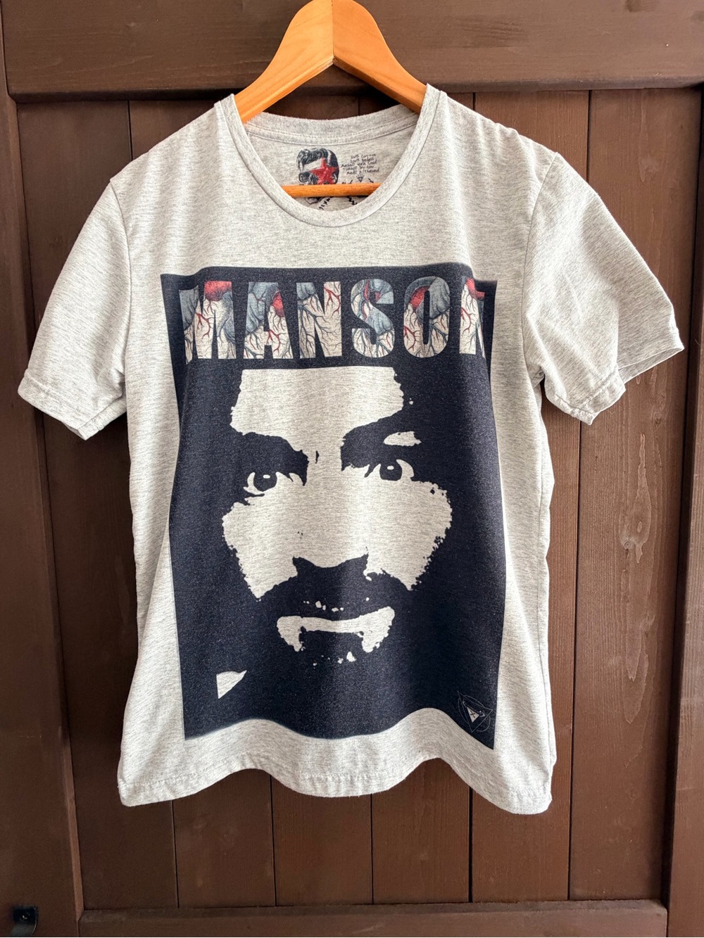 Charles Manson E1Syndicate Light Gray Short-Sleeve Graphic Tee with Black Print